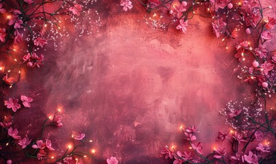Wall Mural - Garland of warm lights on terracotta background, pastel tones