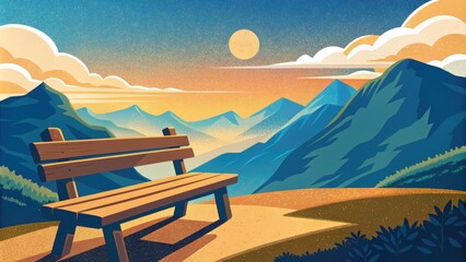 Poster - Scenic Bench Overlooking Mountain View