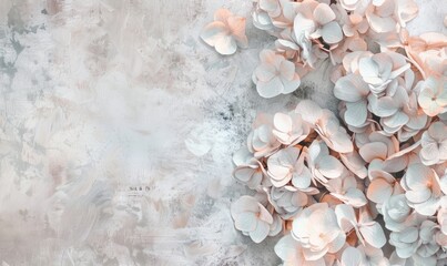 Wall Mural - Stucco background with hydrangeas flowers, space for text