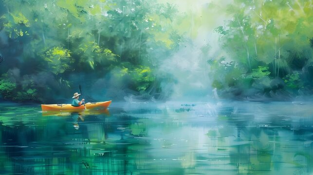 Canoe trip on a winding river in summer sunlight
