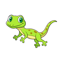 cartoon vector of a gecko with bright green skin and a long tail.