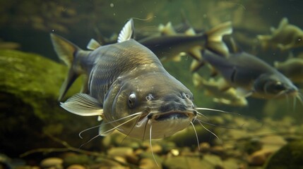 Wall Mural - Catfish (Silurus Glanis), swimming at the bottom of a river