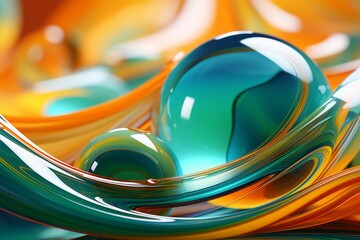 Sticker - colorful abstract art with a blue orange and green glass ball in the middle