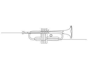Fototapete - Continuous one line drawing of trumpet. One line drawing illustration of trumpet. Musical instrument concept singe line. Editable outline.