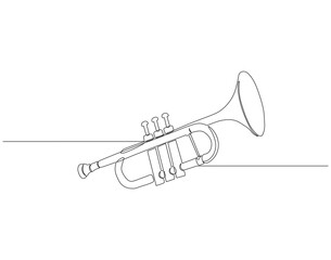 Wall Mural - Continuous one line drawing of trumpet. One line drawing illustration of trumpet. Musical instrument concept singe line. Editable outline.