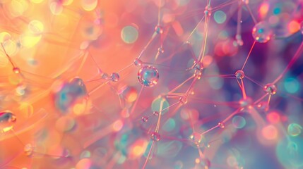 Soft, translucent lines connect with iridescent dots, creating a network that appears to shimmer and change color.