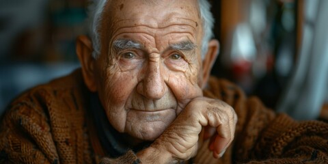 Poster - Portrait of an elderly man with a weathered face and a kind smile. AI.