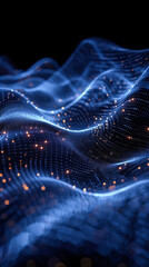 Poster - Futuristic Big Data Visualization: High-Tech Particle Network with Abstract 3D Waves and Illuminated Points