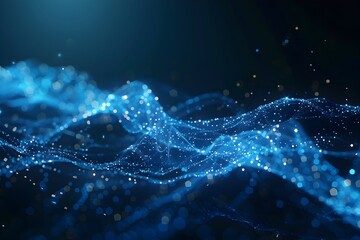 Poster - Abstract blue background with glowing dots and connections, technology concept, network connection for digital data transfer in the style of cyberspace, artificial intelligence or futuristic communica
