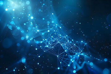 Poster - Abstract blue background with glowing dots and connections, technology concept, network connection for digital data transfer in the style of cyberspace, artificial intelligence or futuristic communica