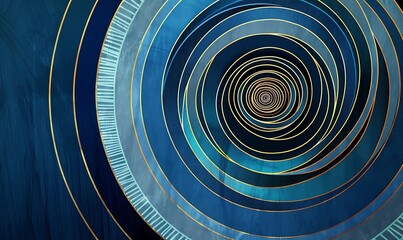 Wall Mural - Radiant Circular Lines Abstract Geometric Stripe Art on Dark Blue Background for Covers