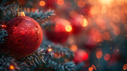 Wall Mural - Red and orange holiday bokeh. Abstract Christmas background