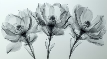 Canvas Print - X-ray scan of a bouquet of flowers, displaying the stems, petals, and internal structures of each bloom.