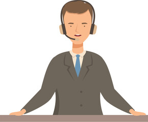 Poster - Call center operator is smiling while wearing a headset and leaning on a counter