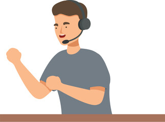 Poster - Male call center agent talking on headset at workplace