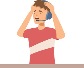 Poster - Stressed call center operator experiencing a stressful situation at work