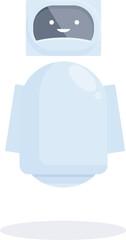 Poster - Cute white robot floating and smiling on white background