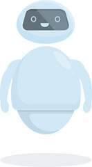 Poster - Cartoon illustration of a cute, friendly chatbot, floating with arms outstretched, ready to help and assist