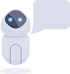 Poster - White robot speaking with blank speech bubble, artificial intelligence communicating