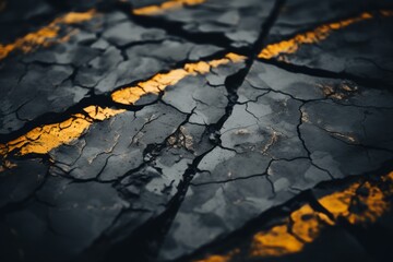 Wall Mural - cracked asphalt with yellow lines on it