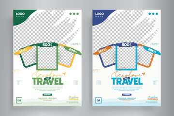 Wall Mural - Travel Flyer or Poster Template design layout, Travel agency flyer vector posters for business. 