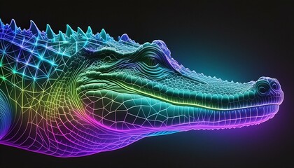 Sticker - Profile of an alligator with neon lines and vivid colors