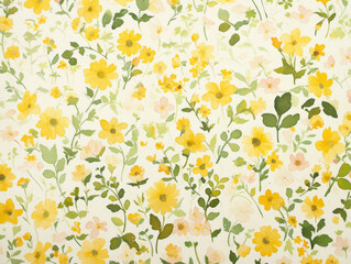 Wall Mural - Hand-painted watercolor floral wallpaper with yellow and green flowers