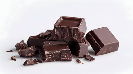 Poster - Pieces of dark chocolate isolated on white background.