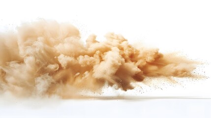 Wall Mural - Tan cloud of sand blown on a white background