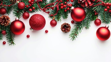 Poster - Festive Christmas border with decorations against a white backdrop