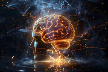 Poster - Human brain lighting up with electrical activity and energy