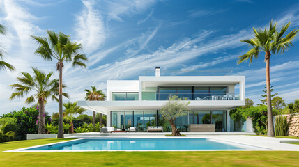 Wall Mural - Modern villa with open plan living with swimming pool