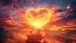 © xelilinatiq - Heaven's staircase reaching towards the heavens. A spiritual image with sunshine and clouds. A backdrop of faith. A vibrant, heart-shaped sunset. A backdrop of love with ample space for personalizing.