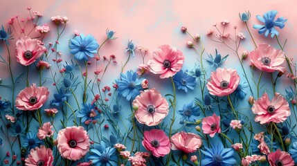 Wall Mural - Pink Flowers in Bottle on Pink Background