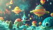 © Yahor Shylau  - 3D cartoon one aliens in space.