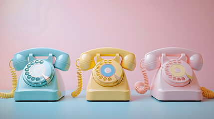 Wall Mural - Row of pastel colored retro telephones