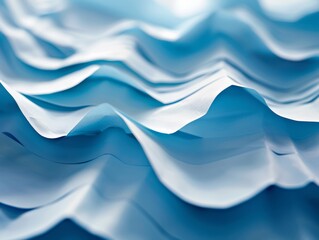 Wall Mural - Closeup of blue paper waves, emphasizing the texture and depth in a minimalist setting 