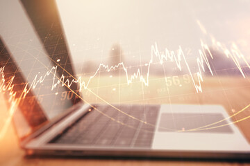 Poster - Multi exposure of abstract creative financial graph on modern computer background, forex and investment concept