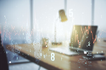 Poster - Abstract creative financial graph on modern laptop background, forex and investment concept. Multiexposure