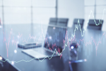 Poster - Double exposure of abstract creative financial diagram on modern laptop background, banking and accounting concept