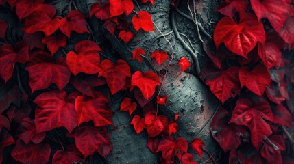Ivy in red color twined around a tree