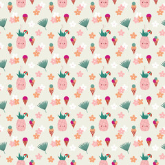 Wall Mural - Pineapple seamless pattern. Vector background with summer holiday.