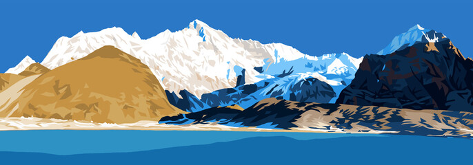 Wall Mural - mount cho Oyu, frozen lake, Nepal Himalayas mountains