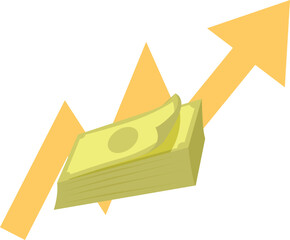 Poster - Stack of money increasing with an upward arrow indicating growing business profits and financial success