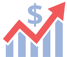 Poster - Red arrow growing over a bar chart, representing a successful investment strategy