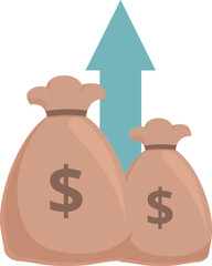 Poster - Two money bags getting bigger with an arrow pointing up indicating an increase in profit or savings