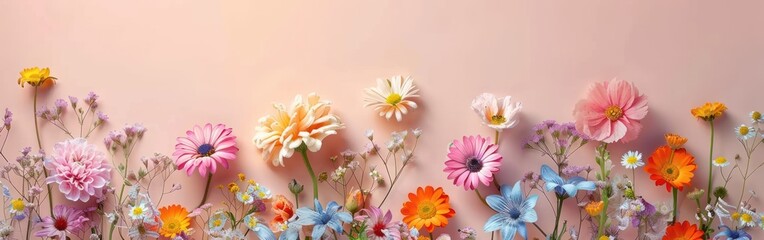 Wall Mural - Festive Spring Floral Composition on Pastel Background with Copy Space