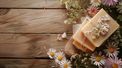 Canvas Print - Handcrafted soap displayed on a wooden surface highlighting beauty and skincare associated with a spa