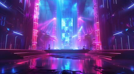 Wall Mural - light, night, abstract, music, background, disco, blue, party, show, stage, technology, bright, design, dark, line, concert, hall, laser, club, futuristic, glowing, ray, spotlight, led, wallpaper, ill