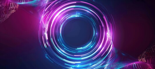 Wall Mural - abstract background with glowing neon lines forming a circle on a dark blue and purple gradient back